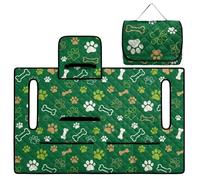 ZIATUBLES EZGO - Funda de asiento para carrito de golf EZGO Yamaha Club Cars con estampado de huellas de perro verde, diseño plegable, manta de asiento con bolsillos para almacenamiento, acolchado