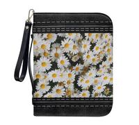 ZIATUBLES Funda de piel sintética para Biblia con correa, bolsa de la Biblia para mujer, bolsa cristiana, protector de las Escrituras, L-2XL, Margarita negra, XXL