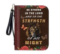 ZIATUBLES Funda de piel sintética para la Biblia, bolsa de transporte para libros, organizador de libros para oración cristiana, L-2XL, Be Strong Lion Butterfly, XL