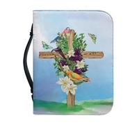 ZIATUBLES Funda ligera para la Biblia con asa superior, funda para libros con bolsillos, para mujeres y hombres, para ir a la iglesia, biblioteca, estudio de oración, patrón de cruz de lirio,