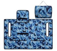 ZIATUBLES Funda para asiento de carrito de golf con estampado de perro azul camuflaje, ajuste universal, plegable, manta de asiento con bolsillos, acolchado acolchado, fácil de transportar y limpiar