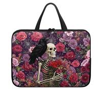 ZIATUBLES Funda para portátil de 10 a 17 pulgadas, diseño de esqueleto humano con estampado de rosas y cuervos negros, funda de transporte para laptop, para estudiantes, adultos, trabajo, estudio, 17