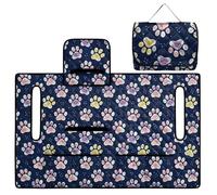 ZIATUBLES Funda plegable para asiento de carrito de golf con estampado de huellas de perro y gato, con asa superior, 4 bolsillos delanteros para almacenamiento, se adapta a la mayoría de carritos de
