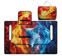 ZIATUBLES Funda plegable para asiento de carrito de golf con estampado de lobo de fuego con asa superior, 4 bolsillos delanteros para almacenamiento, se adapta a la mayoría de carritos de asiento EZGO