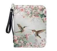 ZIATUBLES Fundas de piel sintética para Biblia con correa, funda de transporte para libros, portador de la Biblia, bolsa de la Biblia para estudio de oración, L-2XL, Peach Blossoms Colibrí, XXL