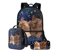 ZIATUBLES Juego de mochila escolar para estudiantes, lonchera, estuche para lápices, mochila de viaje de 17 pulgadas, mochila casual para laptop, American Cat Star, Talla única, Juego de mochila