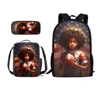ZIATUBLES Juego de mochila para estudiantes, 3 piezas, mochila para laptop con fiambrera, estuche para lápices, mochila escolar, mochila para libros, Bandera de Estados Unidos de fútbol americano para