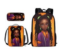 ZIATUBLES Juego de mochila para estudiantes, 3 piezas, mochila para laptop con fiambrera, estuche para lápices, mochila escolar, mochila para libros, African Girls 2, Talla única, Juego de mochila