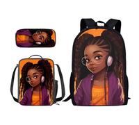 ZIATUBLES Juego de mochila para estudiantes, 3 piezas, mochila para laptop con fiambrera, estuche para lápices, mochila escolar, mochila para libros, African Girls Play Music, Talla única