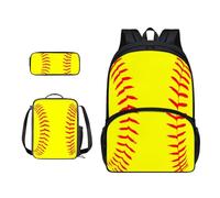 ZIATUBLES Juego de mochila para libros de escuela primaria, mochila de viaje de gran capacidad, bolsa para laptop de 17 pulgadas con lonchera y estuche para bolígrafos, Amarillo sóftbol, Juego de