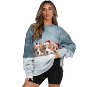 ZIATUBLES Sudadera de cuello redondo para mujer, sudadera de otoño e invierno con bolsillo, suéter de gran tamaño, ropa deportiva con capucha, X-mas Corgi Dog, M