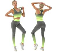 ZiaWorld Conjunto de 2 piezas de entrenamiento para mujer, conjunto de gimnasio sin costuras, acanalado, casual, cómodo, chaleco corto de cintura alta, conjunto de leggings de cintura alta, ropa