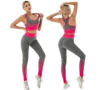 ZiaWorld Conjunto de 2 piezas de entrenamiento para mujer, conjunto de gimnasio sin costuras, acanalado, casual, cómodo, top corto tipo chaleco, conjunto de leggings de cintura alta, chándal de ropa