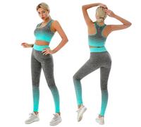 ZiaWorld Conjunto de Entrenamiento para Mujer de 2 Piezas, Conjunto de Gimnasio Sin Costuras Acanalado Casual Cómodo Top Corto Tipo Chaleco Conjunto de Leggings de Cintura Alta, Chándal de Ropa