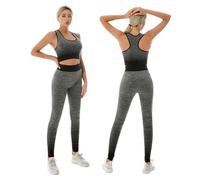 ZiaWorld Conjuntos de Entrenamiento para Mujer de 2 Piezas, Conjunto de Gimnasio Sin Costuras Acanalado Casual Cómodo Top Corto Tipo Chaleco Conjuntos de Leggings de Cintura Alta, Chándal de Ropa