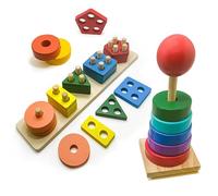 Zibby | Juguetes Montessori 1 2 Años | Juguetes Niños 1 2 Años | Juegos Educativos Niños 1 2 años de Madera para Apilar y Encajar 2 en 1 | Regalo Bebe 1 Año