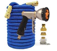 ZIBOXI Conector doble expandible for hogar y jardín, manguera de riego mágica, Flexible, tubo azul de alta presión, juego de pistola de lavado for coche, 25-100 pies(Color:Hose with gun 4,Size:25ft)