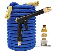 ZIBOXI Conector doble expandible for hogar y jardín, manguera de riego mágica, Flexible, tubo azul de alta presión, juego de pistola de lavado for coche, 25-100 pies(Color:Hose with gun 3,Size:75ft)