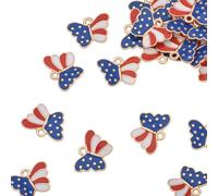 Zicdije Paquete de 80 colgantes esmaltados con forma de mariposa de la bandera de Estados Unidos, chapados en oro, accesorios de estilo surtido para collares, pulseras, joyería, manualidades y ropa