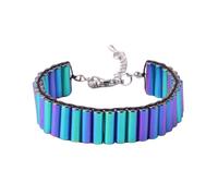 Zicnjodye 1 pulsera de hematita con piedras naturales columnares, tubo de color dorado, ajustable, para hombres y mujeres, Piedra
