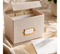 ZICOTO - Hermosa caja de lino para recetas, para tarjetas de recetas de 10 x 15 cm, capacidad para hasta 250 recetas, organizador resistente y gran regalo para cualquier cocina, tarjetas no incluidas