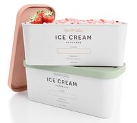 ZICOTO Juego de 2 recipientes reutilizables para helado de aproximadamente 1,9 litros cada uno, perfectos para sorbete casero, yogur helado o gelato, recipientes de almacenamiento apilables, pegatinas