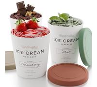 ZICOTO Juego de 3 recipientes reutilizables para helado de 1 cuarto de galón cada uno. Perfecto para sorbete casero, yogur congelado o helado. Contenedores de almacenamiento apilables, calcomanías y