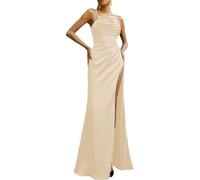 ZICUE Mujer Elegante Vestido De Noche Y De Fiesta Liso Estilo Corsé con Tirantes Finos Corte Sirena Abertura Alta Y Satén; Vestido Formal De Graduación Albaricoque L