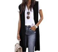 ZICUE Mujeres Chaleco Sin Mangas Acogedor Abierto Delantero Color Plano Chaleco Largo Cardigan Tops Cardigan Elegante Negro S