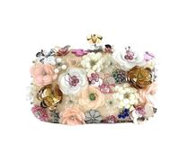 ZIDDAR Bolso de mano floral para cena de noche, bolso de mano con cuentas de flores, cadena de metal, bolso cruzado para banquetes, boda, graduación, bolso de noche para mujer, dorado, One Size