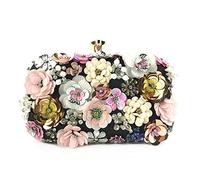 ZIDDAR Bolso de mano floral para cena de noche, bolso de mano con cuentas de flores, cadena de metal, bolso cruzado para banquetes, boda, graduación, bolso de noche para mujer, Black, One Size