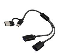 ZIDDAR Cable divisor USB 2.0 hembra de 2/3 puertos para transferir archivos y cargar dos o tres dispositivos, línea de nailon, divisor USB C para múltiples dispositivos