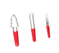 ZIDDAR Funcional juego de cortadores de sandía tres en 1 que incluye tenedor de acero inoxidable con forma de árbol de Navidad, herramienta portátil para frutas y frutas