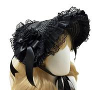 ZIDDAR Sombrero de paja punk de la serie oscura para juego de rol, sombrero de flores con lazo ajustable para eventos de Halloween, tocado para ocasiones especiales