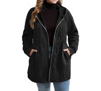 ZIDDAR Suéter holgado con capucha para mujer, elegante, para exteriores, esencial, resistente al viento, tejido de punto trenzado con bolsillos, suéter tipo cárdigan, Negro, XL