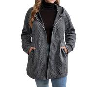 ZIDDAR Suéter holgado con capucha para mujer, elegante, para exteriores, esencial, resistente al viento, tejido de punto trenzado con bolsillos, suéter tipo cárdigan, gris oscuro, 4XL