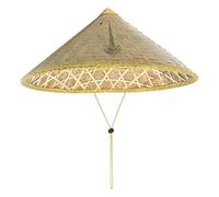 Zidiau Sombrero de paja chino hecho a mano tradicional cónico con cordón ajustable amarillo claro accesorio al aire libre para pesca, jardinería, camping, senderismo