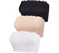 zidiau Sujetador bandeau de encaje para mujer, sin costuras, sin tirantes, elástico en el pecho, Negro, blanco, nude, XL