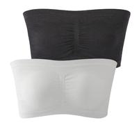 zidiau Sujetador bandeau para mujer, sin tirantes, sin costuras, sin costuras, top de tubo, 2 paquetes, negro, blanco, XL