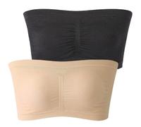 zidiau Sujetador bandeau para mujer, sin tirantes, sin costuras, sin costuras, top de tubo, 2 paquetes, Negro, nude, XL