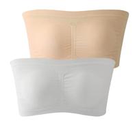 zidiau Sujetador bandeau para mujer, sin tirantes, sin costuras, sin costuras, top de tubo, 2 paquetes, Nude, blanco, 3XL
