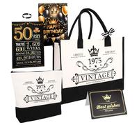 Zidoley 50. regalo de cumpleaños para mujeres 1975 bolsa muerta equipo de viaje, 50 cumpleaños para madre esposa amigos, bolso y bolsa de cosméticos y póster de cumpleaños regalo para la vendimia, 50