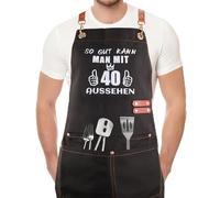 Zidoley Delantal Humorístico para hombre 50 años - Delantal de cocina y barbacoa con 4 bolsillos, resistente y fácil de mantener, ideal para la parrilla, 40 Jahre Geburtstag, Talla única