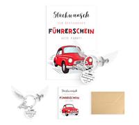 Zidoley Licencia de conducir, regalo, llavero de ángel de la guarda para conducir con cuidado para conductores con conducción nunca más rápido que tu volar, tarjeta de felicitación + sobre, amuleto de