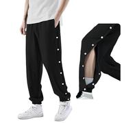 Zidoley Pantalones de rehabilitación para hombre con apertura lateral, cómodos pantalones de chándal holgados con cintura elástica, pantalones de entrenamiento de fisioterapia, Negro , XL