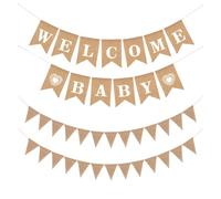 Zidoley Striscione di "WELCOME BABY" in lino neutro per baby shower, per bambine e bambini