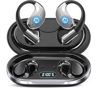 ZIDOXING Auriculares de conducción ósea de oreja abierta, auriculares sobre la oreja con gancho ergonómico para la oreja, auriculares Bluetooth 5.4 con pantalla digital inteligente, auriculares de