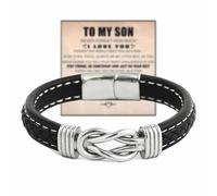 ZIELLA - Juego de regalo de pulsera de nudo infinito con nombre grabado, pulsera de hijo, pulsera infinita para hombre, pulsera de hijo de mamá, pulsera de cuero trenzado Forever Linked Together para