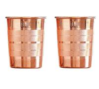 zig zag Juego de 2 vasos ayurvédicos de cobre puro, diseño a rayas, 300 ml, para leche, agua y jugo (4 pulgadas)