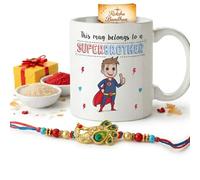 zig zag Rakhi - Juego de regalo para hermano - Rakhi con tarjeta de felicitación, taza impresa Roli Chawal y Brother | Paquete completo de regalo combinado Raksha Bandhan | Hilo Rakhi para Bhai